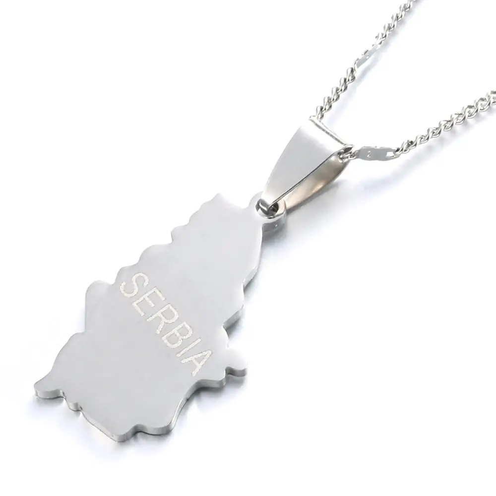 Stainless Steel Fashion Serbia Map Pendant Necklaces Republika Srbija Map Chain Jewelry Gifts 5
