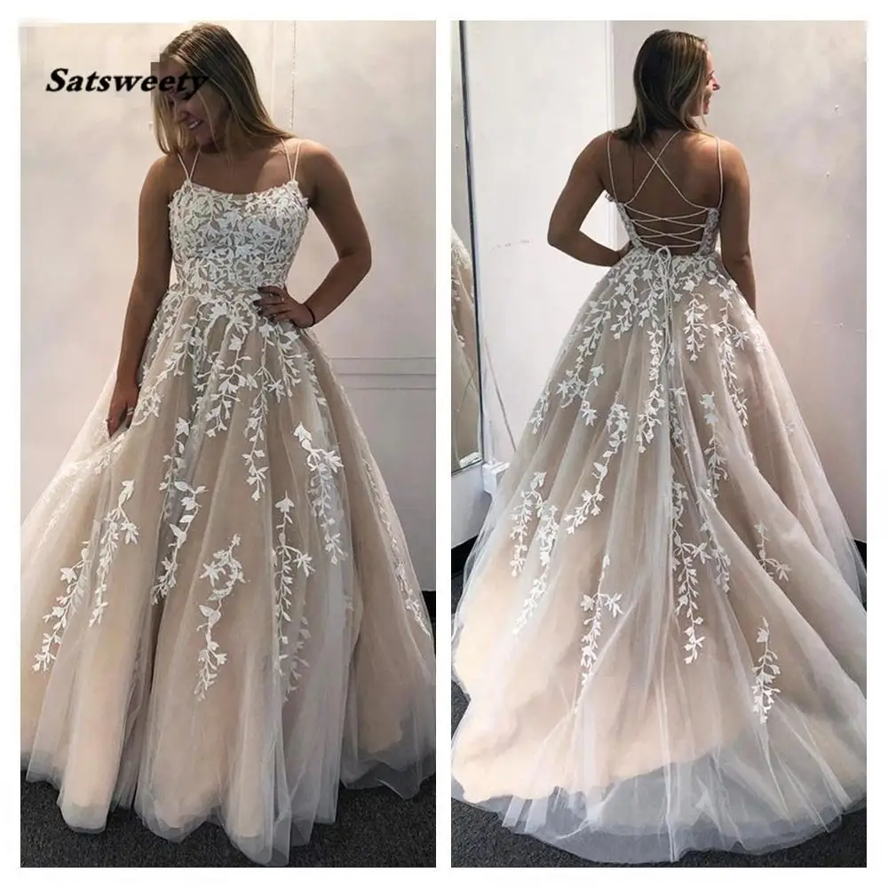 

Satsweety Stunning Prom Dresses 2024 Double Straps Sleeveless vestido de festa gala jurken Prom Dress Lace Appliques Corset Back