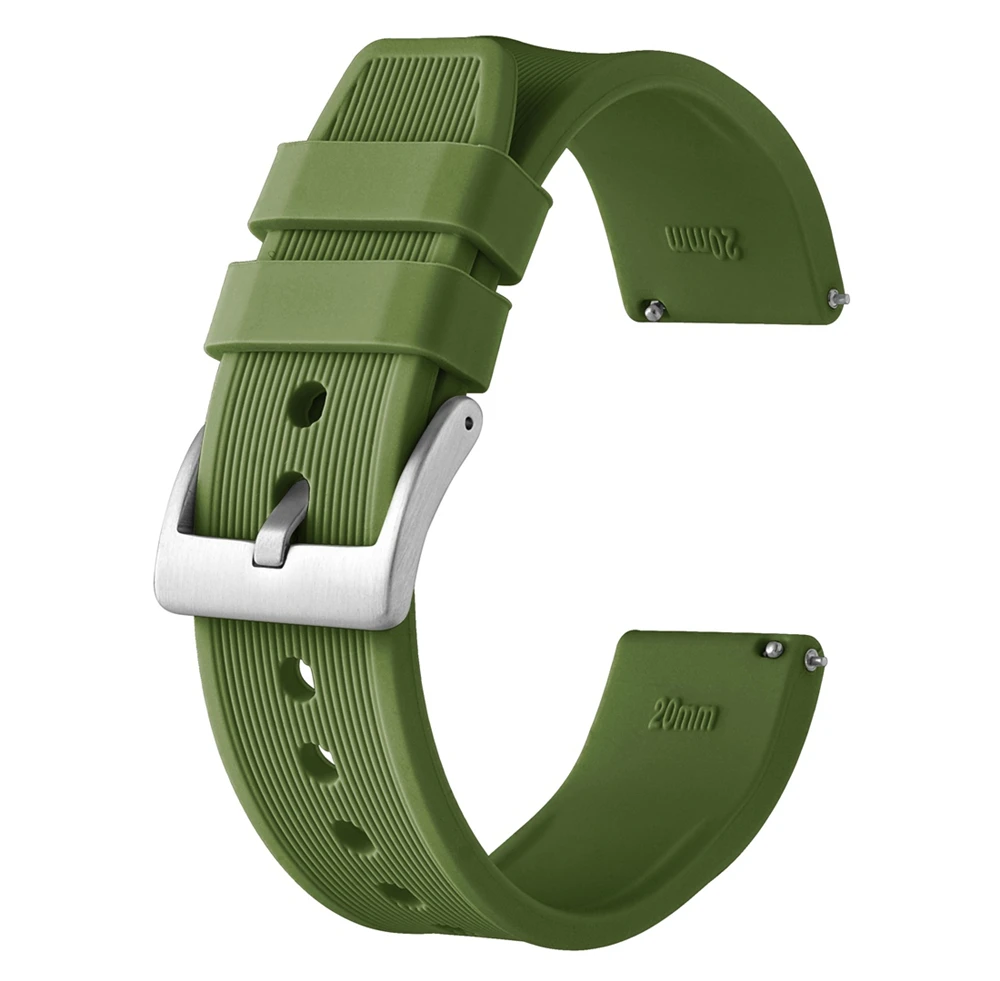 Army Green Anbeer силиконовый ремешок для часов армейский зеленый спортивный ремешок 18 мм 20 мм 22 мм 24 мм быстросъемный резиновый сменный Браслет для умных часов - Цвет ремешка: Army Green