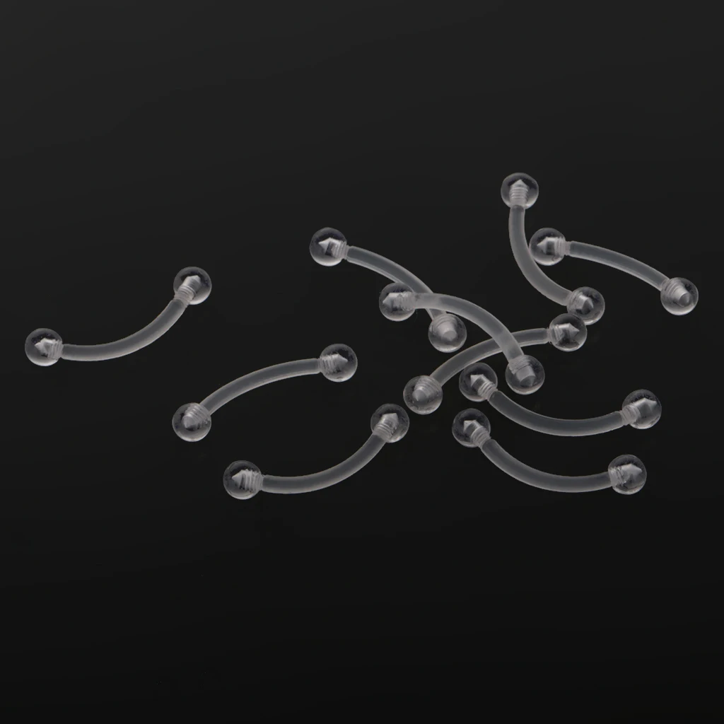 10pcs Clear Acrylic Bend Hoop Ring Bar Eyebrow Navel Belly  18G