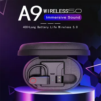 

A9 Wireless Bluetooth Earphone TWS Wirless with 400mAh Charging Box Bluetooth V5.0 True Stereo Wireless Bluetooth Headset