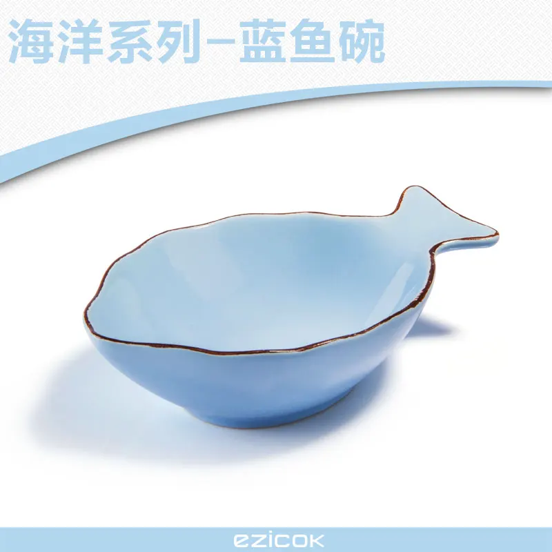 bowl A blue Морская серия керамической посуды океан тематический Ресторан Пномпень тарелка раковина для рыбы тарелки для сервировки детская Чаша лоток - Цвет: bowl A blue