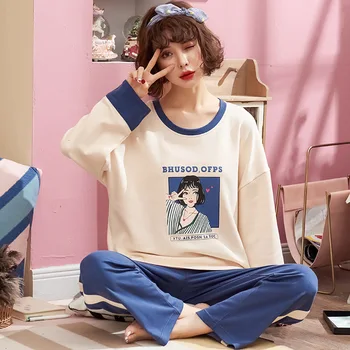 

Autumn Pajamas Sweet Lovely Girl Printing Student Home Furnishing Serve Knitting Cotton Can Other Clothes Long Sleeve Suit