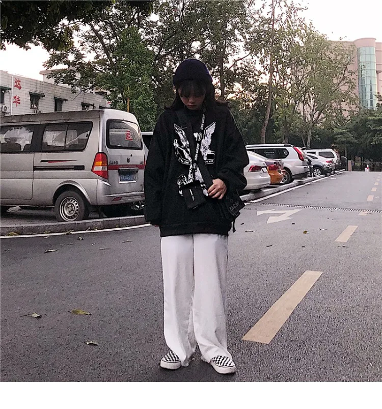 Осенне-зимняя Толстовка Femme корейский Ulzzang Harajuku винтажные Свободные флисовые толстовки женские, пуловеры с капюшоном