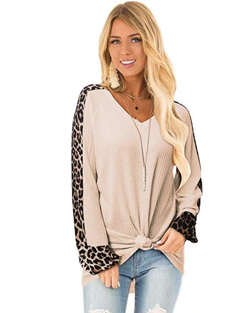 Leopard Print Women Shirts Fashion Casual Long Sleeve Splice Twist Loose Women Blouse Ladies Clothing T Shirt Female Tops (6)