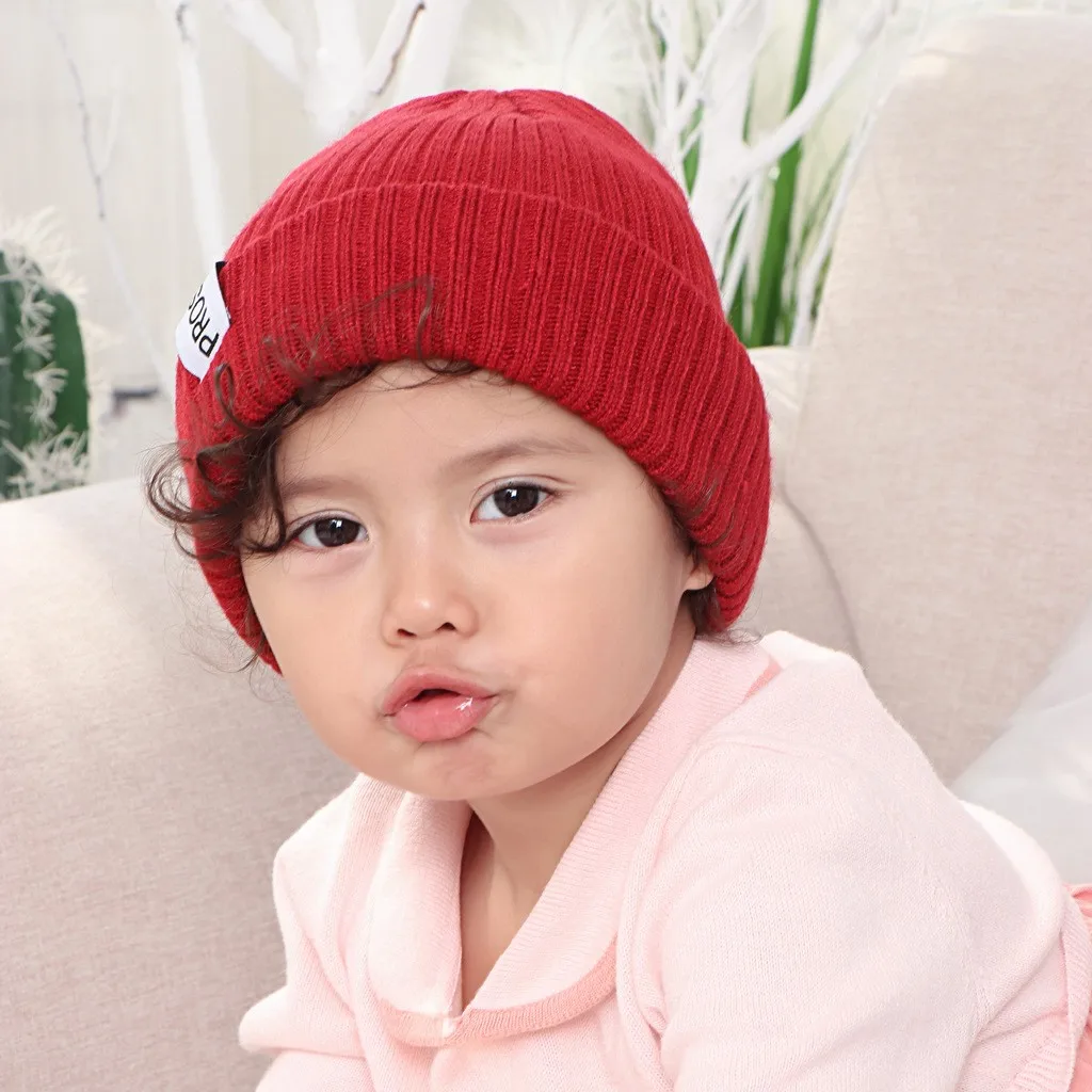 Unisex Children Baby Solid Hat Winter Autume Warm And Windproof Thread Knitted Wrap Cap Hat Acrylic One Size 1-4 years old#PYS