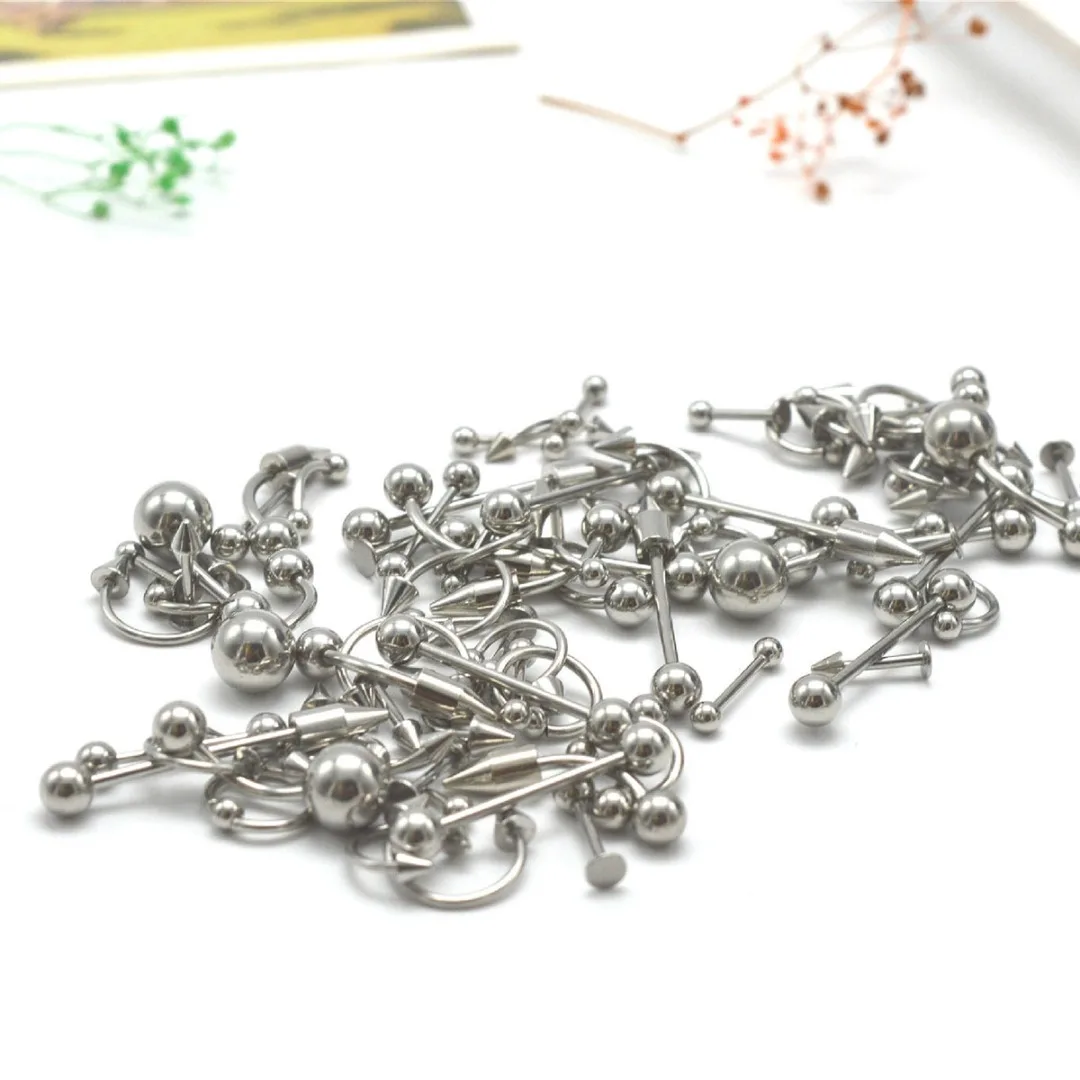 85Pcs/lot Stainless Steel Tongue Lip Labret Eyebrow Ring Belly Navel Rings Punk Nose Ring Stud Piercing Set Body Jewelry