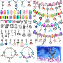 Kit de fabrication de bijoux de noël, 112 pièces, Bracelet à breloques, colliers, cadeau, ensemble de perles en alliage Pandora, accessoires de bricolage pour enfants
