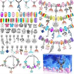 Kit de fabricación de joyas navideñas para niños, collares, pulsera con abalorios, conjunto de cuentas de aleación Pandora, accesorios de pulsera DIY, 112 piezas