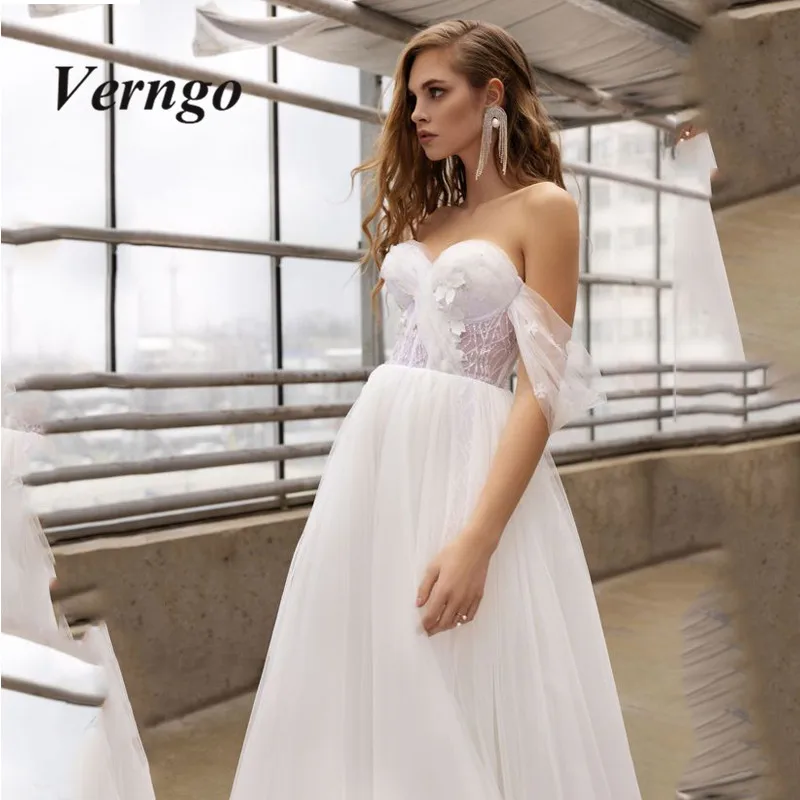 

Verngo Classic Sweetheart Beach Wedding Dress 2021Stylish Off Shoulder Lace Tulle Delicate Bohemian Bride Bridal Gown Corset