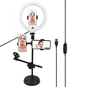 

10 Gears Adjustable Brightness Stepless Dimming LED Ring Table Fill Light Contain Double End Mobile Phone Clip