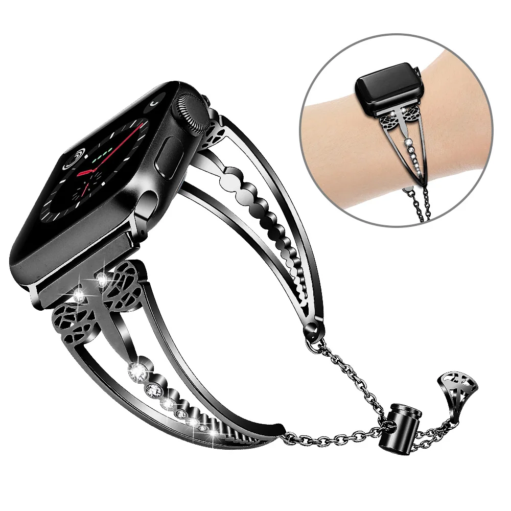 

Luxury Diamond Women Bracelet for Apple Watch Band Series 5 4 3 Adjustable Strap for iWatch 40mm 44mm 38mm 42mm Metal Link Belt
