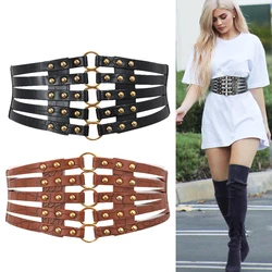 Waist Corset Belt Elastic Plus Size Designer Belts For Women High Quality Punk Rivet Metal Stretch Cummerbunds Wide Cinturons