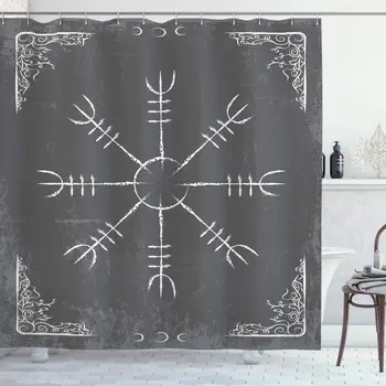 

Grey and White Shower Curtain, Greyscale Background with Motifs and Curlicues Pattern, Cloth Fabric Bathroom Decor Set with