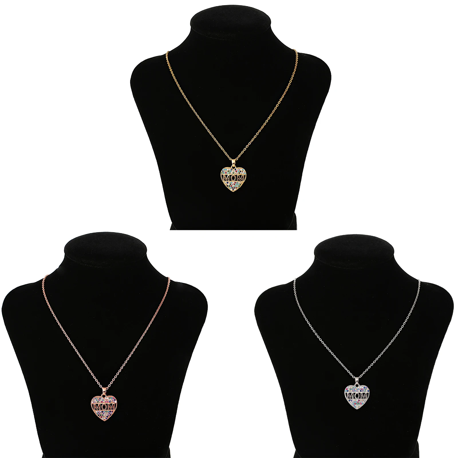 Lady Female Girl Girlfriend Couple Metal Rose Gold Silver Color Mom Love Rhinestone Pendant Charm Sweater Chain Necklace | Дом и сад