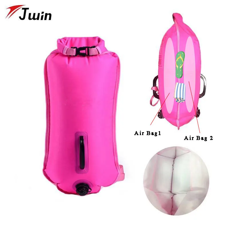Розовый водный спорт плавучий буй сухой мешок спасательный жилет надувная, Двойная подушка безопасности плавательный спасательный буй аксессуары для бассейна