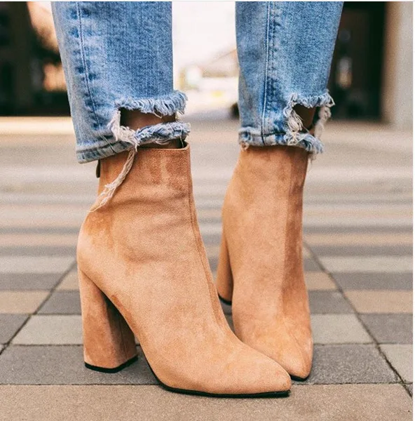 

Flock Ankle Boots Women For Winter Fashion Pointed Toe heel Zipper Woman Chelsea Boots Plus size 35-42 grain tyh6 67