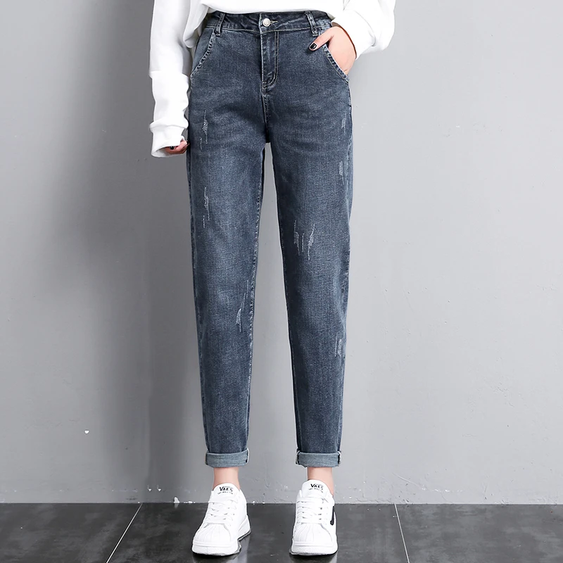 Женские джинсы, Джинсы бойфренда для женщин, винтажные джинсовые штаны длиной до щиколотки, свободные брюки с высокой талией, женские джинсы с потертостями