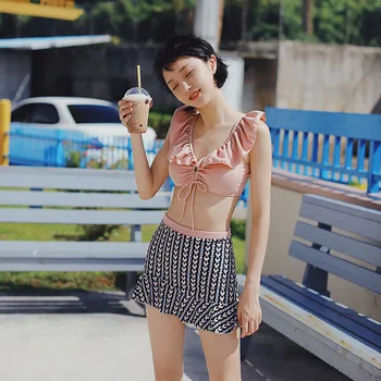 

Indoor Swimsuit Korean Swimwear Surf Female Push Up Plus Size Women Cute Little Pink Bubble Hot 2020 New Three Piece Bathing