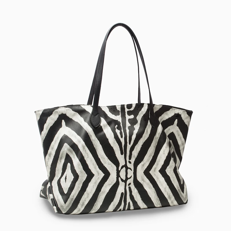 

Zebra Striped Ladies Tote Bag Soft Cow Leather 2020 New Fashion High Capacity Waterproof Ladies Hand Bags Shoulder Bag
