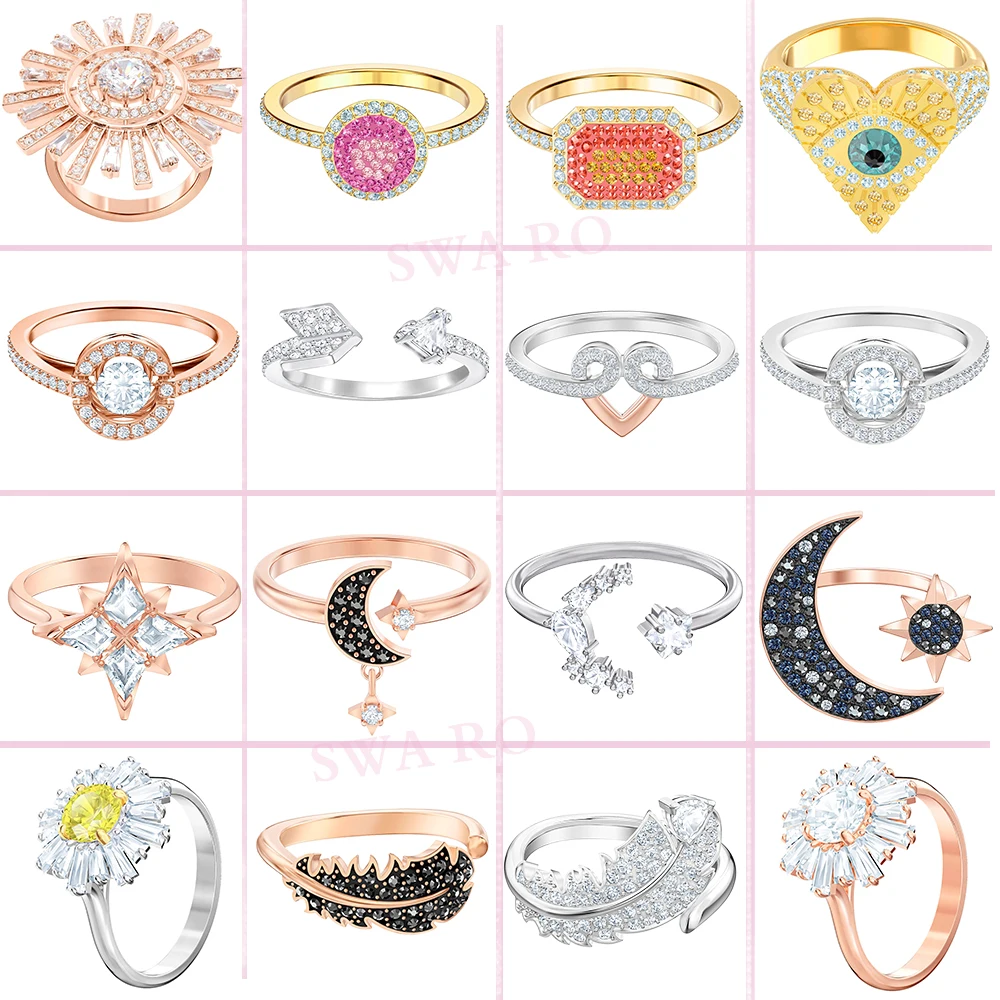 

SWA RO 2019 New SUNSHINE Sun Moon and Stars NO REGRETS Ring Style High Quality Light Gradient Crystal Female Engagement Ring