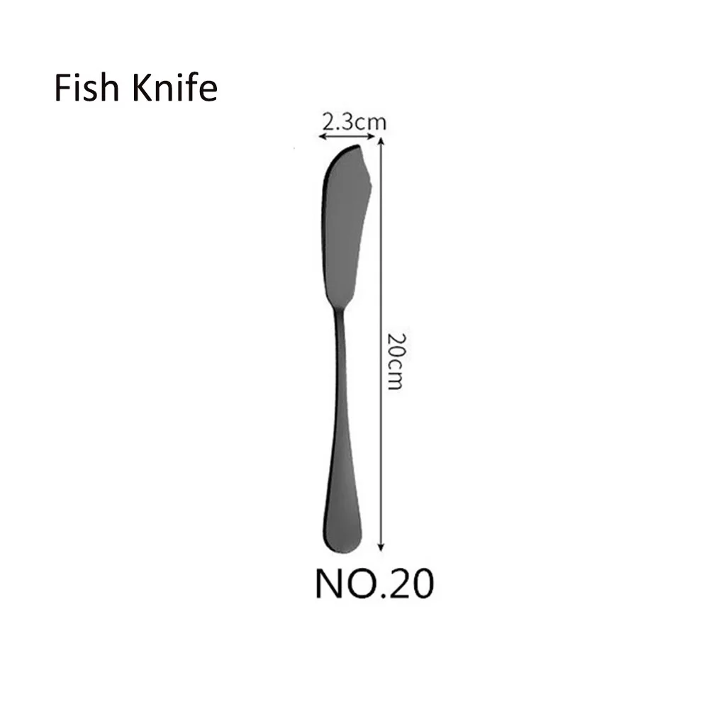 Черный набор столовых приборов из нержавеющей стали, набор посуды, Западная пищевая вилка, ложки для стейка, десертная вилка, столовое серебро, набор посуды для дома, 1 шт - Цвет: No.20 Fish Knife