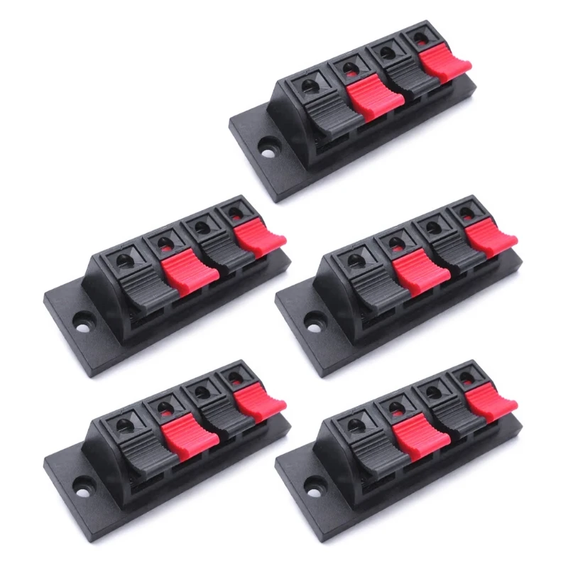 5PCS NEW 4 Way Push Release Connector Plate Stereo Strip Block Speaker Terminal 