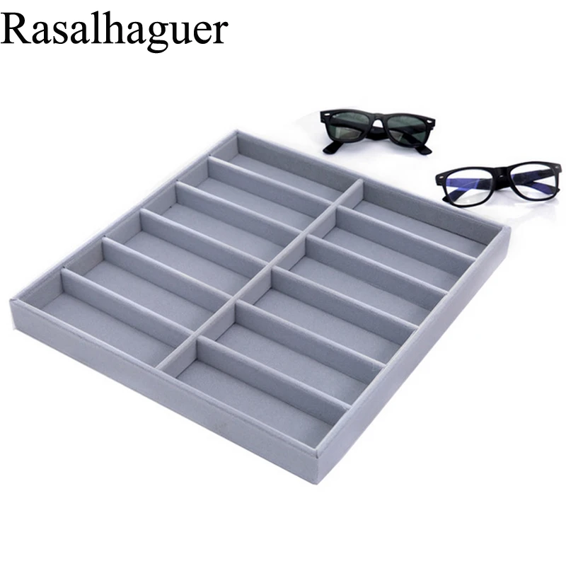 Hot Selling Luxury Ice Gray 12 Grids Sunglasses Display Box Sunglasses Display Glasses Display Props Jewelry Organizer Tray