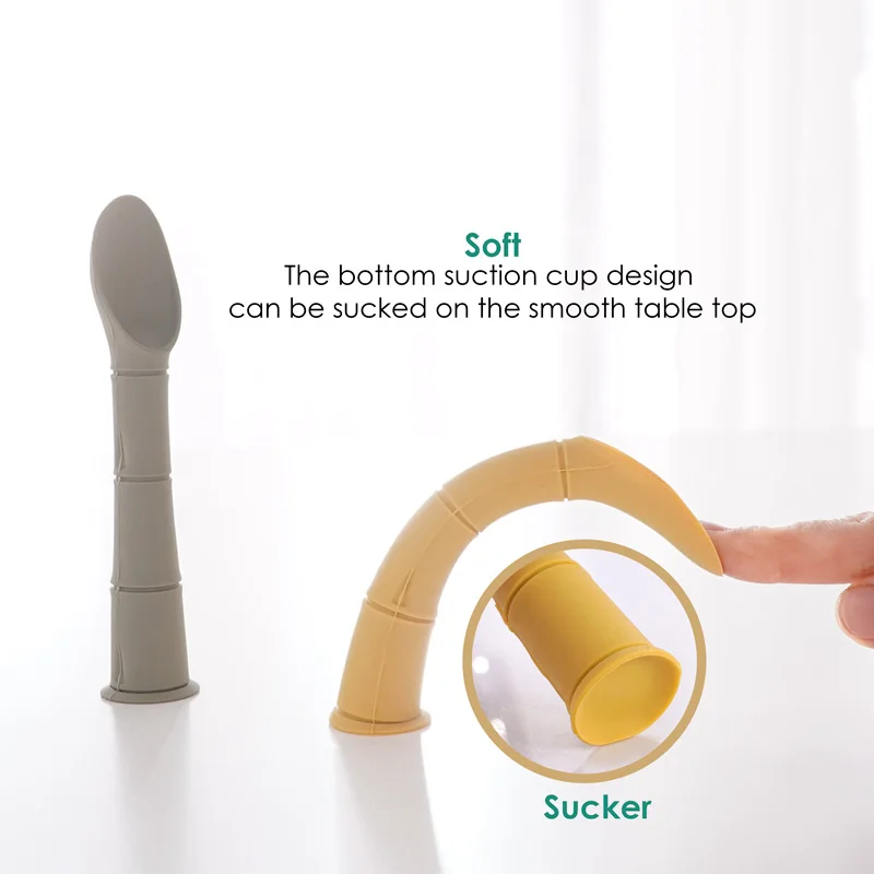 Baby Bamboo Silicone Spoon Baby Feeding Spoon Toddlers Infant Feeding Accessories BPA Free Food Grade Materia Handle Toddlers