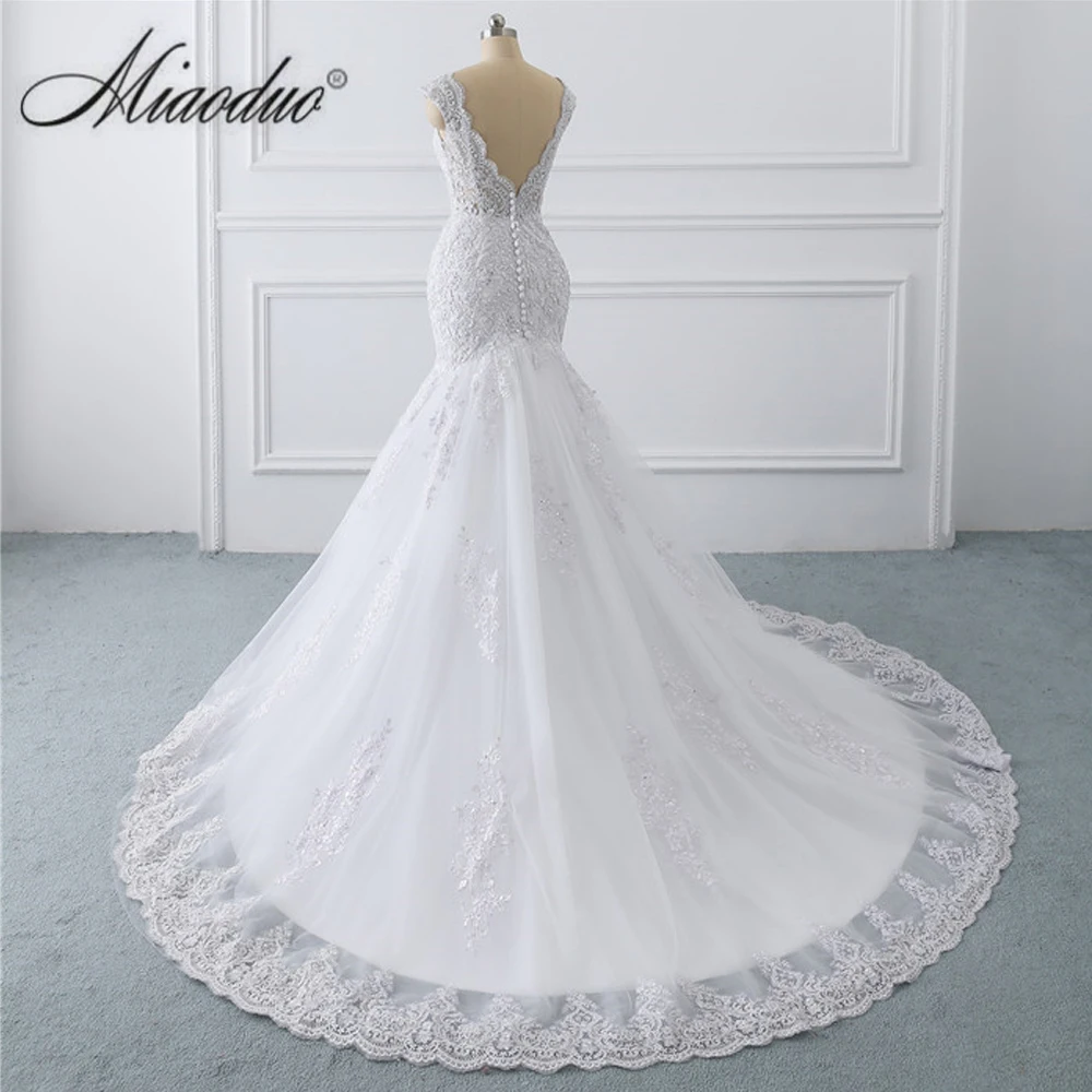 Miaoduo 2022 Mermaid Wedding Dresses Sleeveless White V Neck Lace Bridal Dress Marriage Custom Made vestidos de novia платье modest wedding dresses