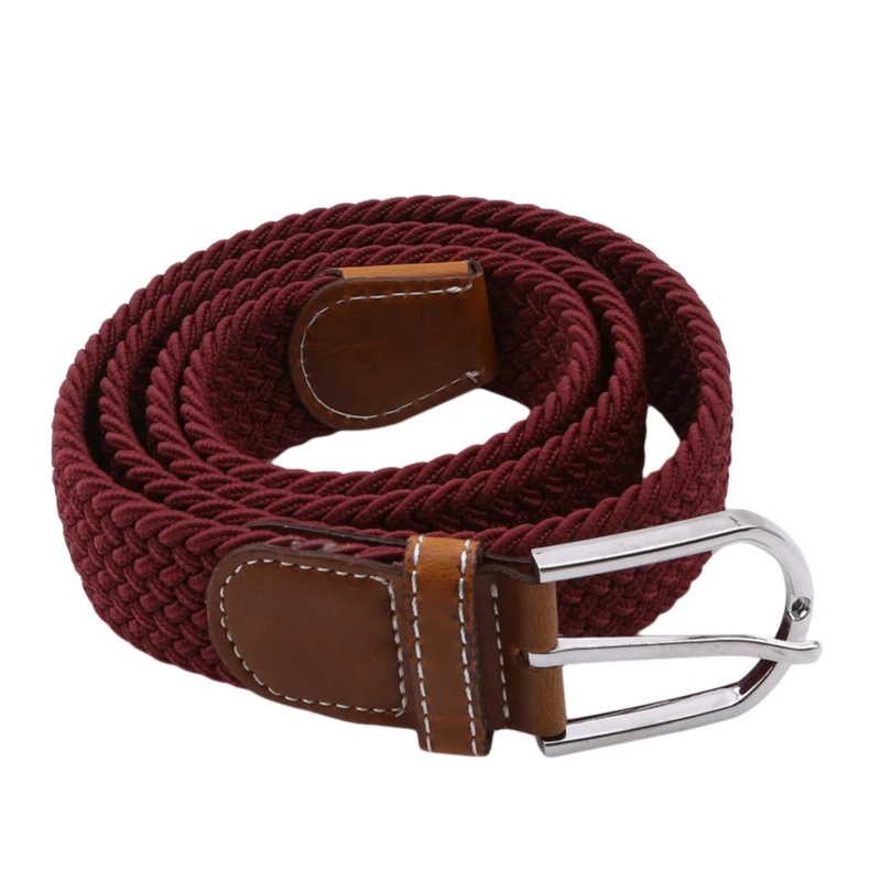 Многоцветный дополнительный высококачественный плетёный эластичный ремень из парусины для дам трикотажные повседневные брюки пояс для взрослых - Цвет: Red wine