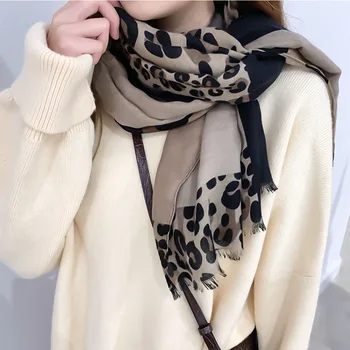 

Luxury Brand New Design Lady Scarves Spring Leopard Grain Cotton Neckchief High Quality Warm Women Foulard Long Scarf
