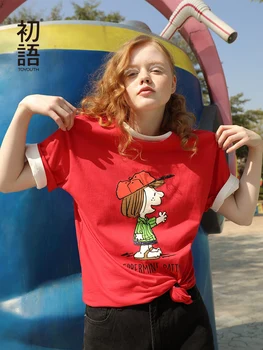 

Toyouth 2020 Summer Women Short Sleeve Cartoon Print Cotton Bottoming Red Women T-shirt Ins Tees Tops For Female Girl