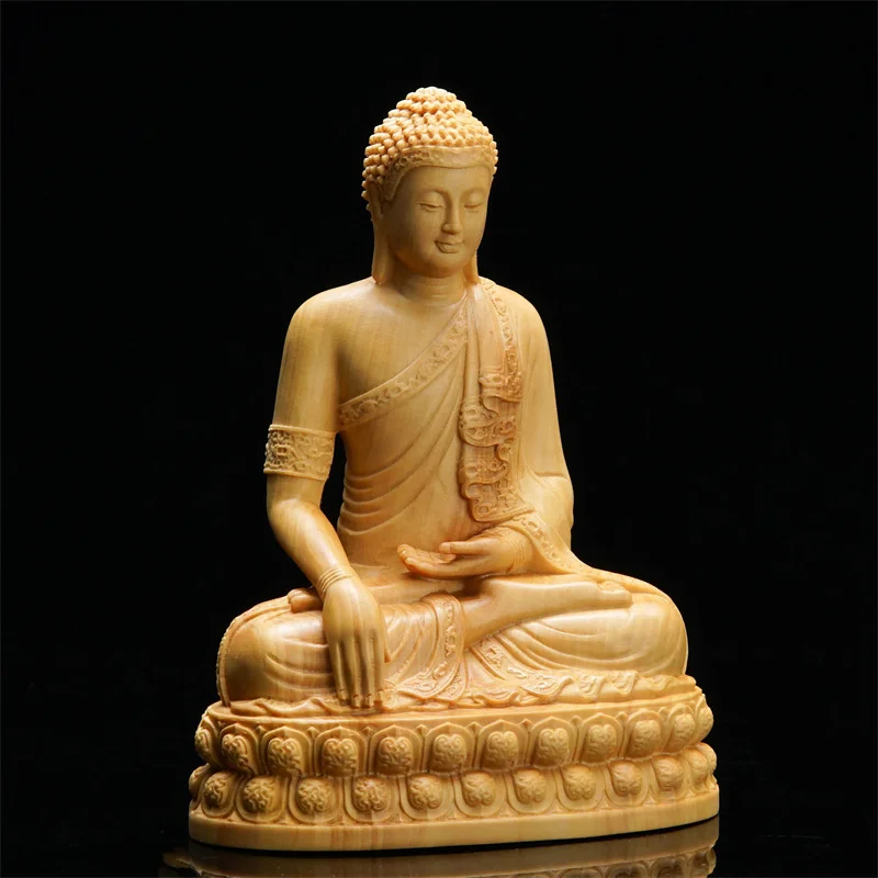 sculpture-de-bouddha-thailandaise-representation-en-bois-jaune-de-serena-religieuse-priere-assise-pour-l'elevation-spirituelle-de-la-maison