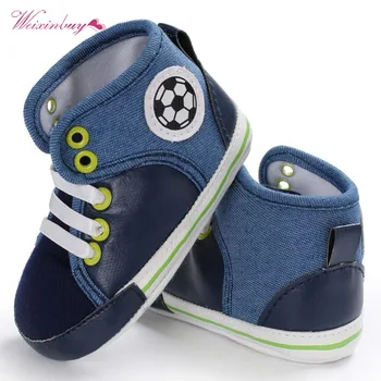 

WEIXINBUY Newborn Baby Boy Shoes First Walkers Football Printed Soft Canvas Shoes Prewalker Toddler Kids Bebe Shoes 2 Colors