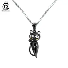 ORSA JEWELS, настоящая 925 пробы, серебряная подвеска, дизайн, милый кот, черный пистолет, эмаль, ремесло, женские ожерелья, подарок, ювелирное изделие SN99