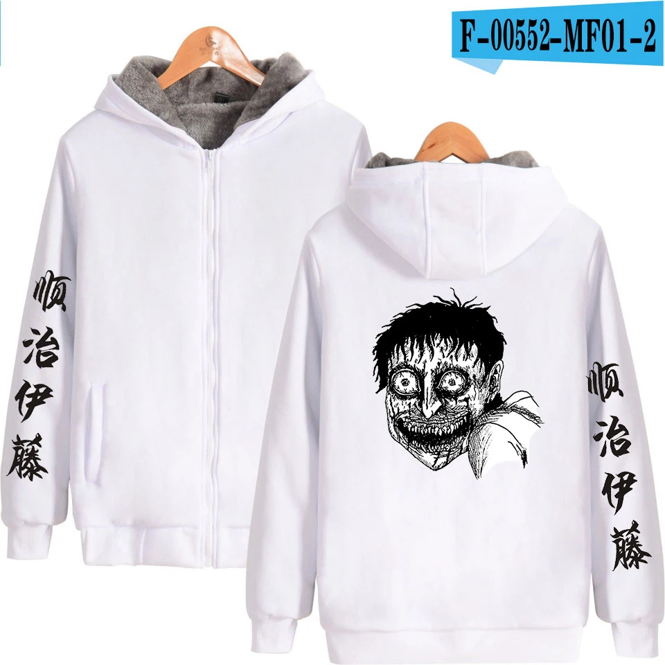 Junji ito 2D принтованное зимнее женское/Мужское модное повседневное пальто с капюшоном на молнии горячая Распродажа трендовая уличная теплая одежда - Цвет: Хаки