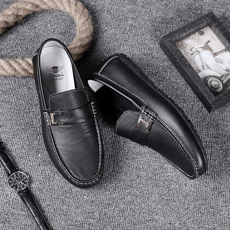 

New Style Men Cowhide Breathable Anti-slip Relaxation Handmade Sewing Casual Shoes Glue-free Environmentally Friendly Slip-on Mo