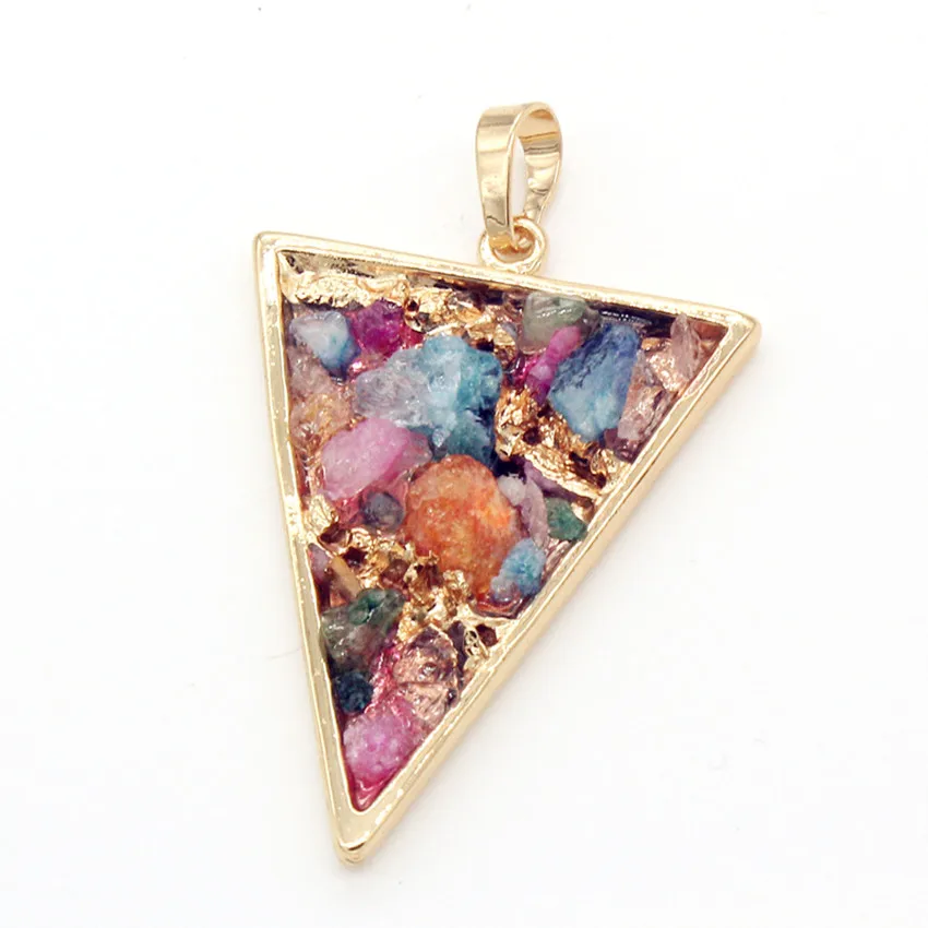 

100-Unique 1 Pcs Light Yellow Gold Color Triangle Shape Crystal Dyed Colorful Pendant Simple Style Jewelry