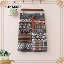 Осенне-зимняя юбка в стиле Харадзюку в стиле ретро для девочек; вязаная японская Студенческая юбка в народном стиле; юбка с принтом в стиле колледжа