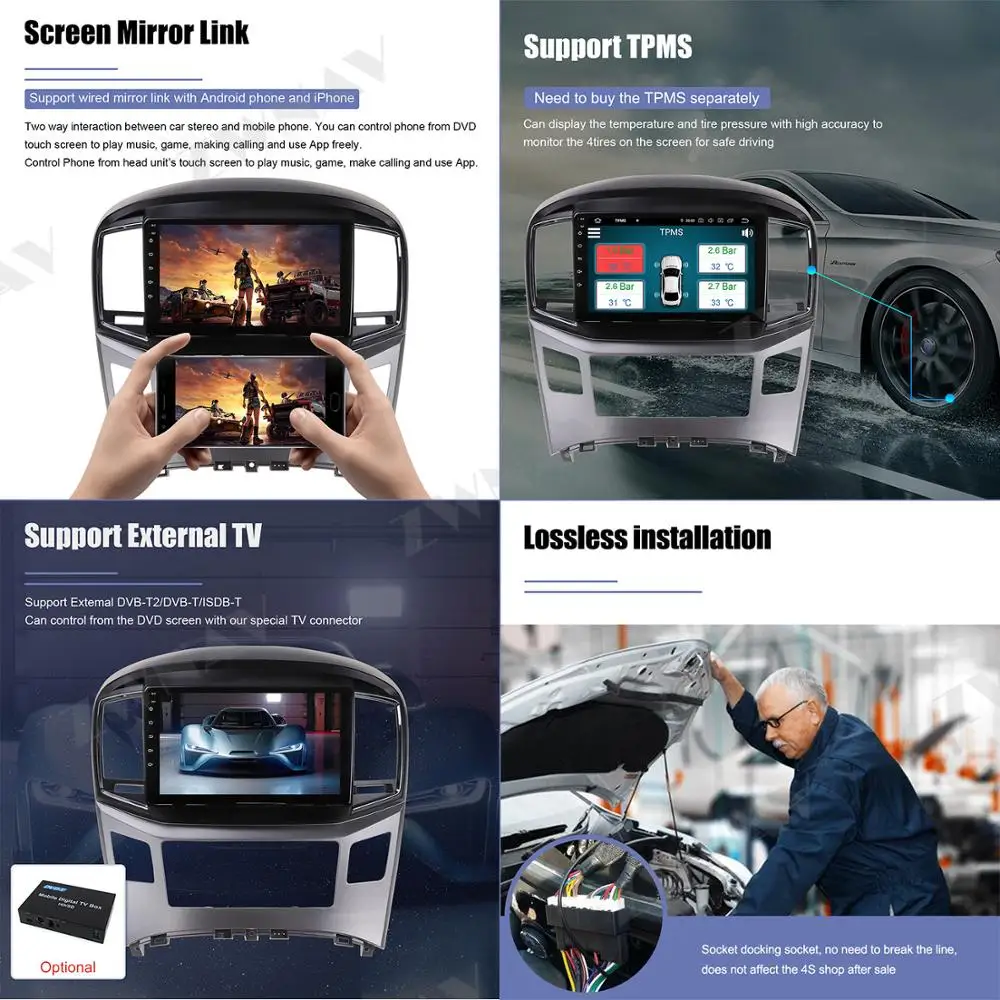 Ips Android 9,0 автомобильный мультимедийный плеер для hyundai H1- gps ГЛОНАСС навигация Радио стерео головное устройство wifi карта
