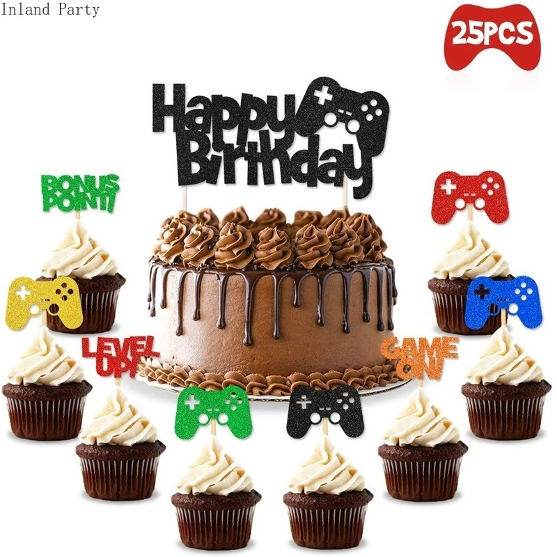 ビデオゲームのコントロール 25個 カップケーキルーパー 誕生日パーティーの装飾用品 インターネットコントローラー 子供向けギフト ケーキデコレーション用品 Aliexpress