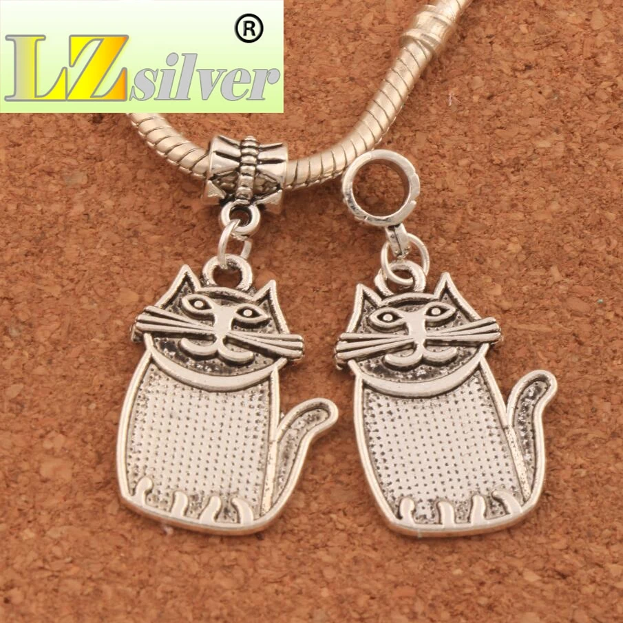 60PCS Zinc Alloy Lazy Cat Animal Gig Hole Beads Dangle 19x38 mm Fit European Charm Bracelets B1161