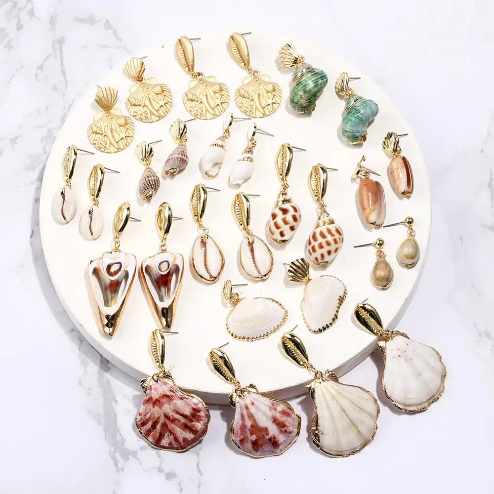 

2019 New Fashion Conch Cowrie Shell Earring for Women Punk Irregular Geometric Statement Earring Bohemia Exaggerated Jewelry