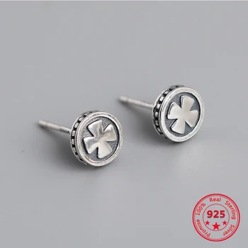 

Classicism S925 Sterling Silver Ear Stud Retro Style Simple Cross flower Pattern Wild Men And Women Models Universal Accessories