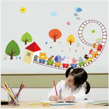 [Наклейки на стену оптом] MJ8014 маленький поезд рай детская комната мультфильм милые удалить настенные наклейки, живопись