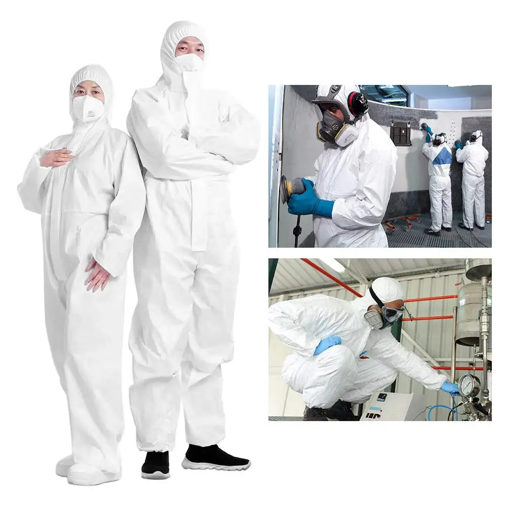 

Disposable Bootie and Hood Coverall Suit Dustproof Breathable SMS Non-woven Isolation Garment For Preventing Pneumonia