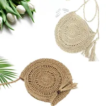 1 шт. Новая модная тканая сумка в стиле ретро, соломенная сумка из ротанга, плетеная круглая сумочка, винтажная вязаная сумка-мессенджер, сумочка для очаровательных дам