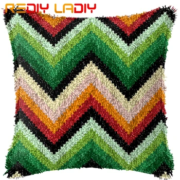 

Latch Hook Cushion Green Stripe Pre-Printed Canvas Cushion Cover Acrylic Yarn Crochet Pillow Case Set Hobby & Crafts Home Decor