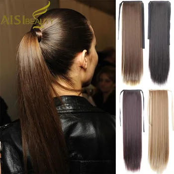 

AISI BEAUTY Synthetic Drawstring Ponytail Hairpieces Clip in Hair Extension for Women Long Straight Black Brown Heat Resistance